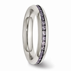 Stainless Steel Purple CZ February Birthstone Polished Ring 4mm