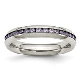 Stainless Steel Purple CZ February Birthstone Polished Ring 4mm