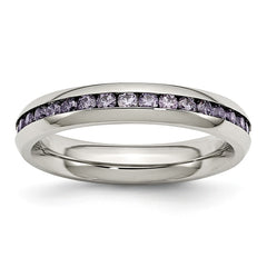 Stainless Steel Purple CZ February Birthstone Polished Ring 4mm