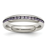 Stainless Steel Polished 4mm February Purple CZ Ring