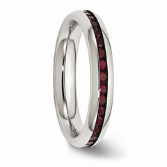 Sophia Jewelers Polished Stainless Steel Red CZ Ring Elegant 4mm January Birthstone