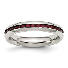 Sophia Jewelers Polished Stainless Steel Red CZ Ring Elegant 4mm January Birthstone