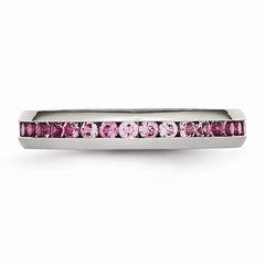 Sophia Jewelers Polished Stainless Steel Pink CZ July Birthstone Ring