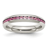 Sophia Jewelers Polished Stainless Steel Pink CZ July Birthstone Ring