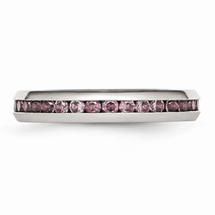 Sophia Jewelers Polished Stainless Steel June Birthstone Pink CZ Ring