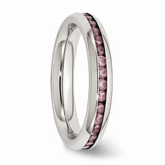 Sophia Jewelers Polished Stainless Steel June Birthstone Pink CZ Ring