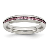 Sophia Jewelers Polished Stainless Steel June Birthstone Pink CZ Ring