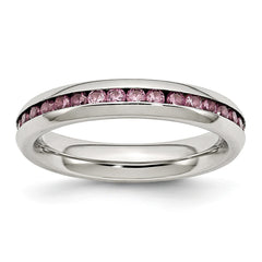 Sophia Jewelers Polished Stainless Steel June Birthstone Pink CZ Ring