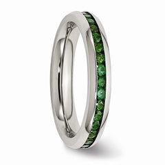 Stainless Steel May Green CZ Ring with Polished Finish 4mm Stackable