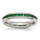 Stainless Steel May Green CZ Ring with Polished Finish 4mm Stackable