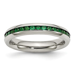 Stainless Steel May Green CZ Ring with Polished Finish 4mm Stackable