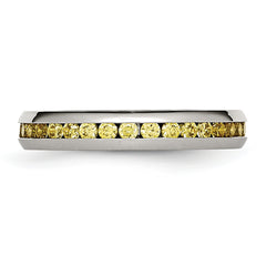 StainleSterling Silver Steel Polished 4mm November Yellow CZ Ring