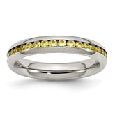 Stainless Steel 4mm Polished Ring with Yellow CZ November Birthstone - 6 - 6