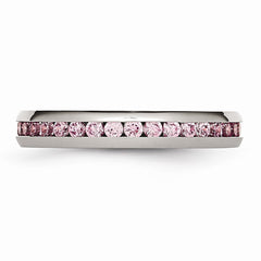 Stainless Steel Polished Ring with October Pink CZ Stone 4mm