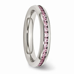 Stainless Steel Polished Ring with October Pink CZ Stone 4mm