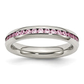 Stainless Steel Polished Ring with October Pink CZ Stone 4mm