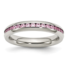 Stainless Steel Polished Ring with October Pink CZ Stone 4mm