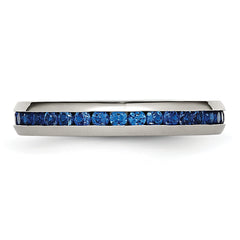StainleSterling Silver Steel Polished 4mm September Blue CZ Ring