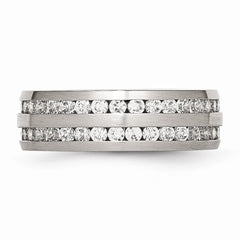 Stainless Steel CZ Fashion Ring with Brushed Finish 7mm