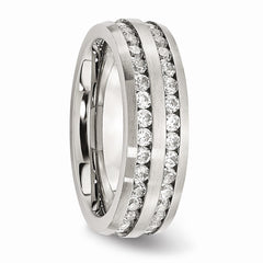 Stainless Steel CZ Fashion Ring with Brushed Finish 7mm