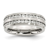 Stainless Steel CZ Fashion Ring with Brushed Finish 7mm
