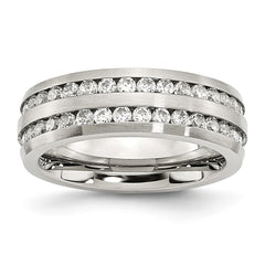 Stainless Steel CZ Fashion Ring with Brushed Finish 7mm