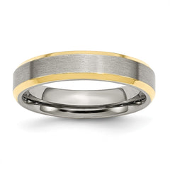 Sophia Jewelers Brushed Gold-Tone Beveled Edge Stainless Steel Comfort Fit Wedding Band
