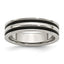 Grooved Wedding Band in Stainless Steel with Black Rubber, 6mm