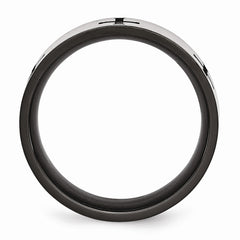 Stainless Steel Wedding Band with Black Crosses Polished Engravable Finish
