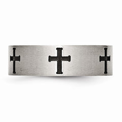 Stainless Steel Wedding Band with Black Crosses Polished Engravable Finish