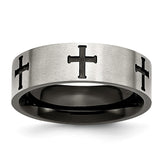 Stainless Steel Wedding Band with Black Crosses Polished Engravable Finish