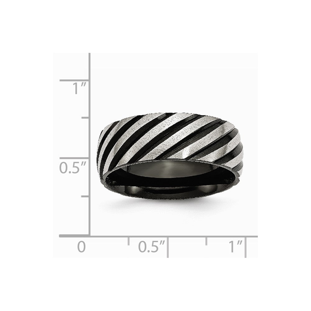 Stainless Steel 8mm Black IP-plated Swirl Brushed & Polished Band