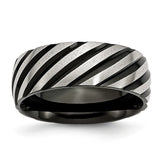 Stainless Steel Black Swirl Polished Wedding Band Engravable 8mm
