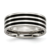 Stainless Steel 8mm Black IP-plated Striped Polished Band