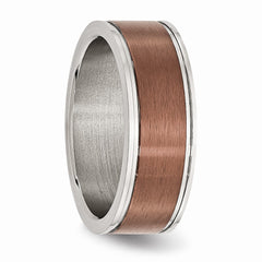 Stainless Steel Wedding Band with Brown IP-Plated Brushed Finish