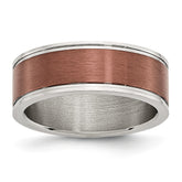 Stainless Steel Wedding Band with Brown IP-Plated Brushed Finish