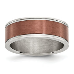 Stainless Steel Brushed and Polished Brown IP-plated 8mm Band