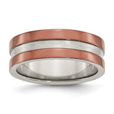 Stainless Steel Wedding Band with Brown IP-Plating and Engravable Brushed Center