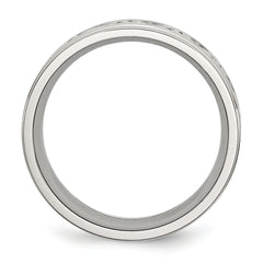 Stainless Steel Brushed and Polished Scroll Design 9mm Ridged Edge Band