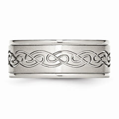 Stainless Steel 9mm Scroll Design Engravable Comfort Fit Wedding Band