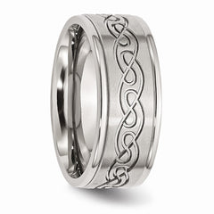 Stainless Steel 9mm Scroll Design Engravable Comfort Fit Wedding Band