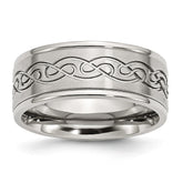 Stainless Steel 9mm Scroll Design Engravable Comfort Fit Wedding Band