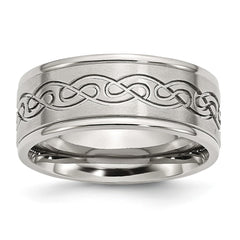 Stainless Steel 9mm Scroll Design Engravable Comfort Fit Wedding Band
