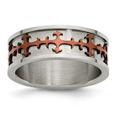 Stainless Steel Brown IP-Plated Cross Ring, Polished & Engravable