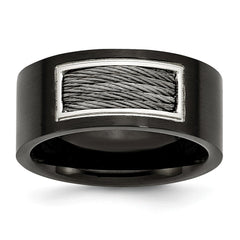 Stainless Steel Wedding Band with Black IP-Plated Wire Inlay Engravable