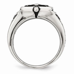 Stainless Steel Themed Cross Ring with Polished Antiqued Finish