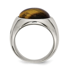 Sophia Jewelers Men's Polished Stainless Steel Oval Tiger's Eye Ring