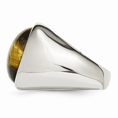Sophia Jewelers Men's Polished Stainless Steel Oval Tiger's Eye Ring