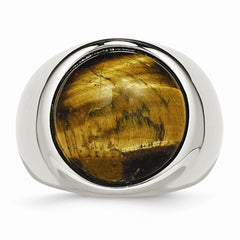 Sophia Jewelers Men's Polished Stainless Steel Oval Tiger's Eye Ring