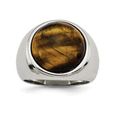 Sophia Jewelers Men's Polished Stainless Steel Oval Tiger's Eye Ring